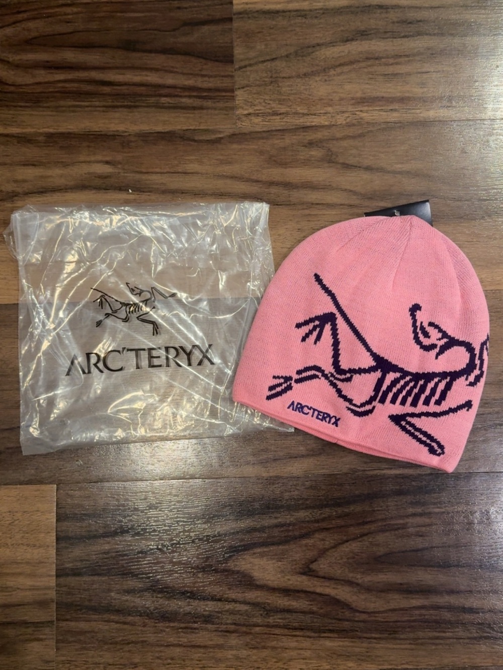 Arc'teryx Pink Beanie with Navy Logo Graphic